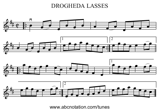 DROGHEDA LASSES - staff notation