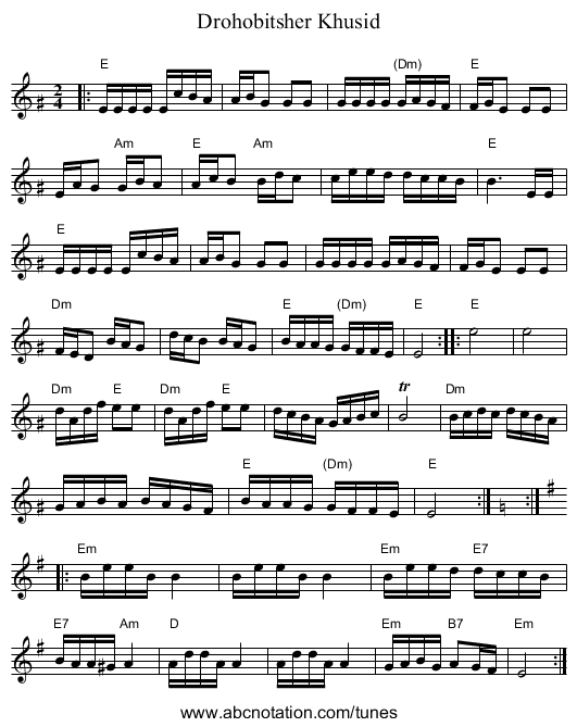 Drohobitsher Khusid - staff notation