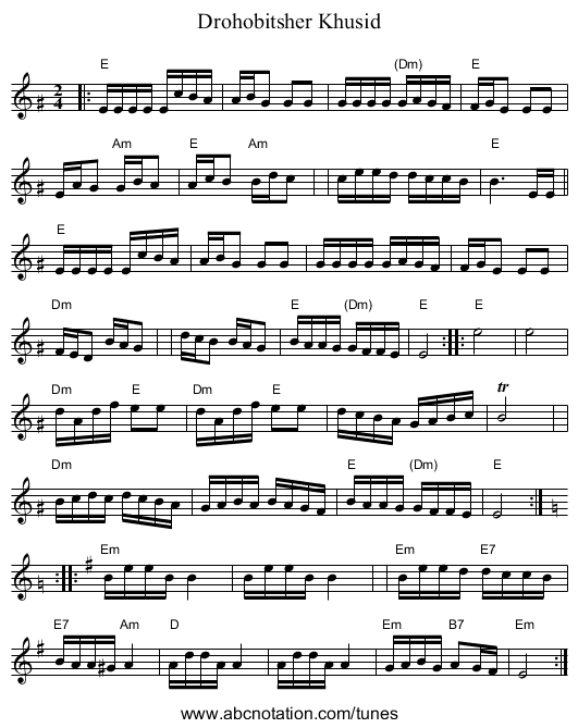 Drohobitsher Khusid - staff notation