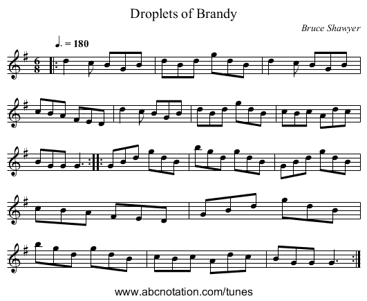 Droplets of Brandy - staff notation
