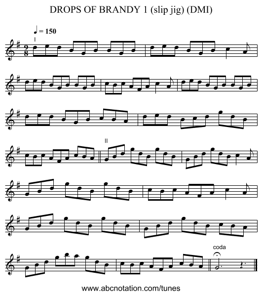 DROPS OF BRANDY 1 (slip jig) (DMI) - staff notation