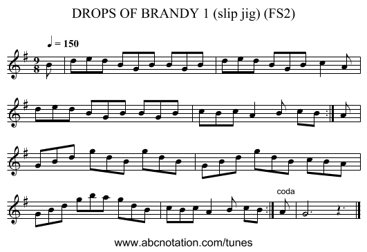 DROPS OF BRANDY 1 (slip jig) (FS2) - staff notation