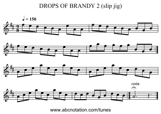 DROPS OF BRANDY 2 (slip jig) - staff notation