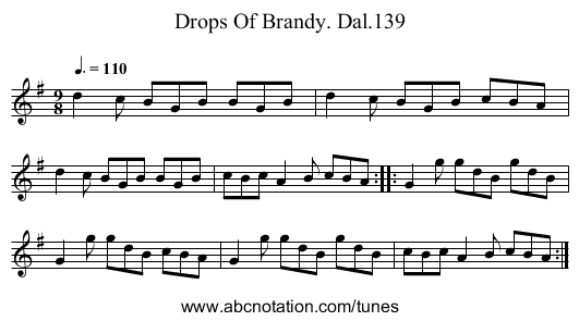Drops Of Brandy. Dal.139 - staff notation