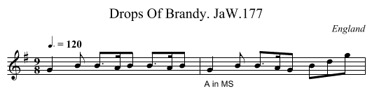 Drops Of Brandy. JaW.177 - staff notation