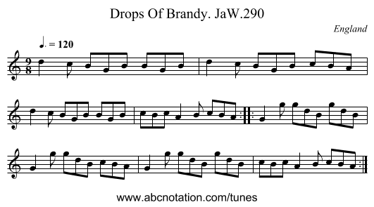 Drops Of Brandy. JaW.290 - staff notation