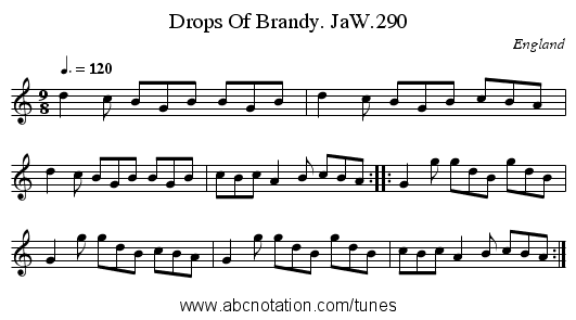 Drops Of Brandy. JaW.290 - staff notation