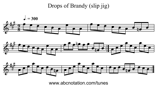 Drops of Brandy (slip jig) - staff notation
