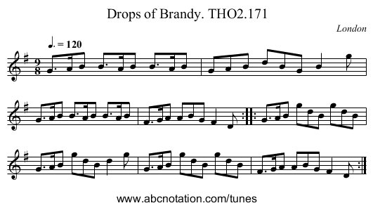 Drops of Brandy. THO2.171 - staff notation