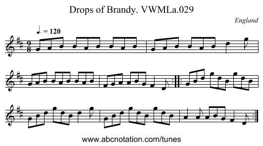 Drops of Brandy. VWMLa.029 - staff notation