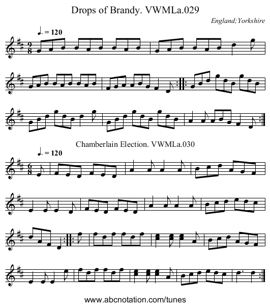 Drops of Brandy. VWMLa.029 - staff notation