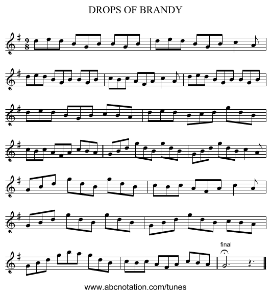 DROPS OF BRANDY - staff notation