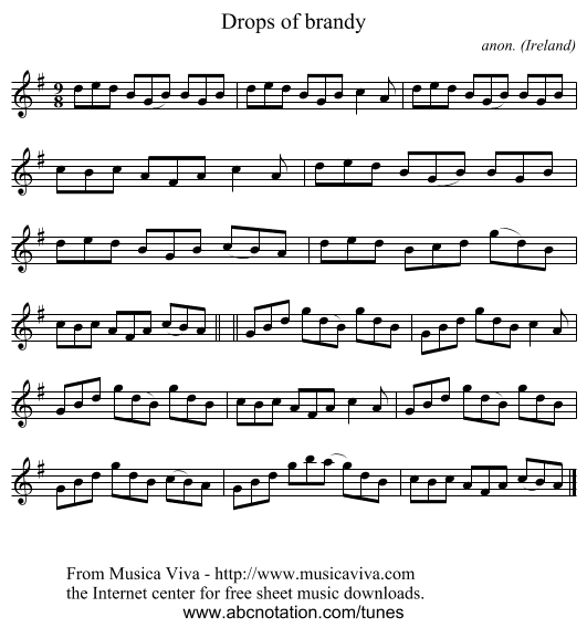 Drops of brandy - staff notation