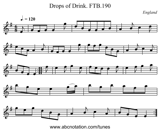 Drops of Drink. FTB.190 - staff notation