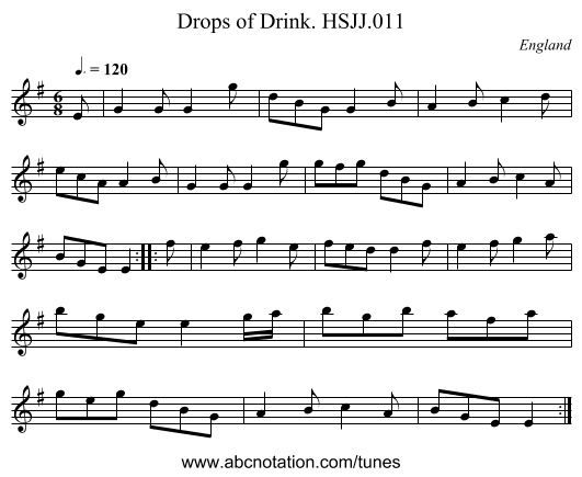 Drops of Drink. HSJJ.011 - staff notation