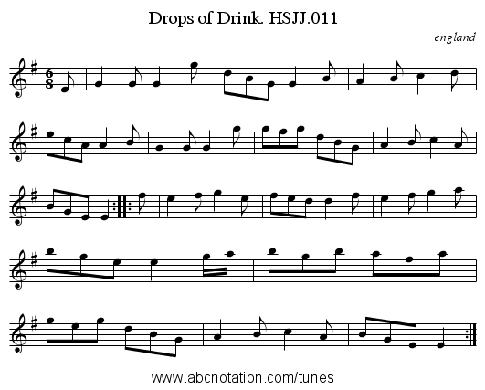Drops of Drink. HSJJ.011 - staff notation