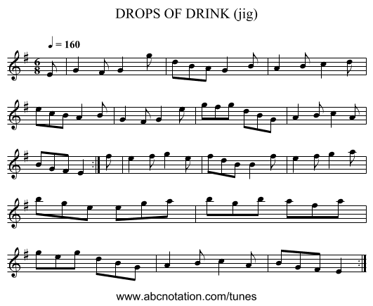 DROPS OF DRINK (jig) - staff notation