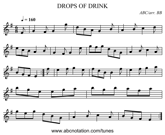 DROPS OF DRINK - staff notation