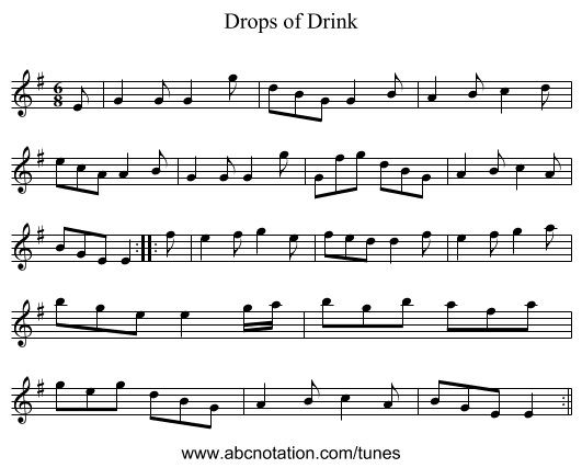 Drops of Drink - staff notation