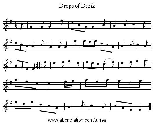 Drops of Drink - staff notation