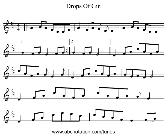 Drops Of Gin - staff notation