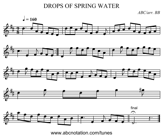 DROPS OF SPRING WATER - staff notation