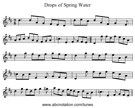 Drops of Spring Water - staff notation