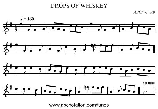 DROPS OF WHISKEY - staff notation