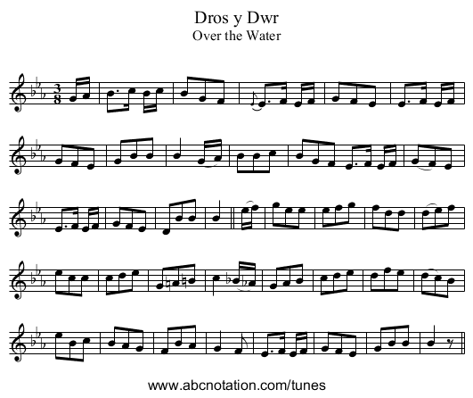 Dros y Dwr - staff notation