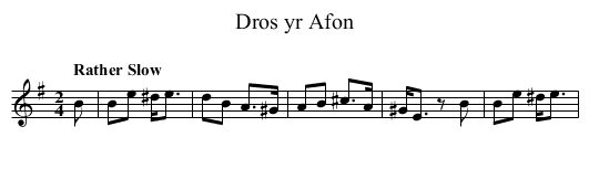 Dros yr Afon - staff notation