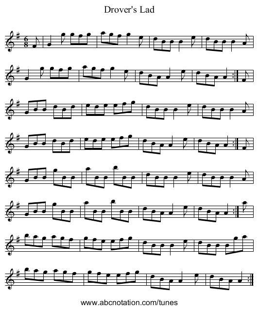 Drover's Lad - staff notation