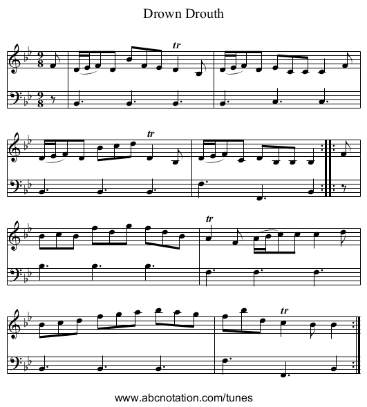 Drown Drouth - staff notation