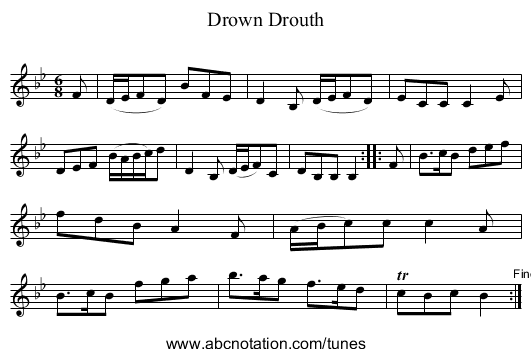 Drown Drouth - staff notation