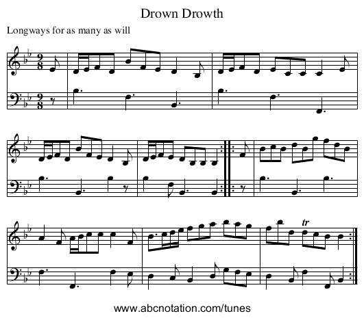 Drown Drowth - staff notation