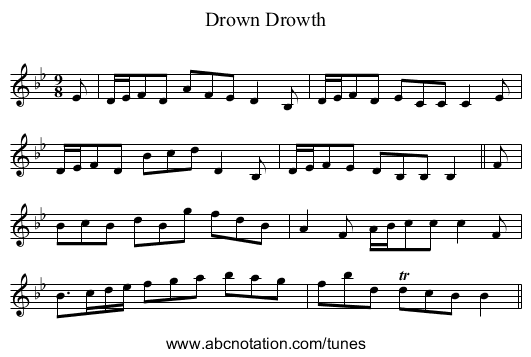 Drown Drowth - staff notation
