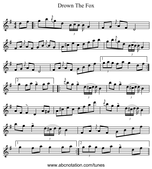 Drown The Fox - staff notation