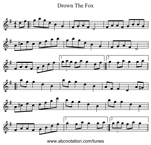 Drown The Fox - staff notation