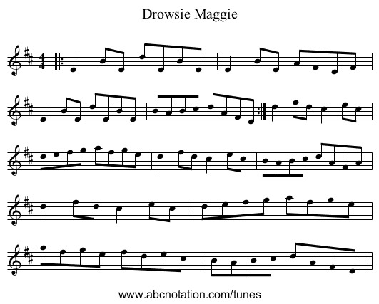 Drowsie Maggie - staff notation