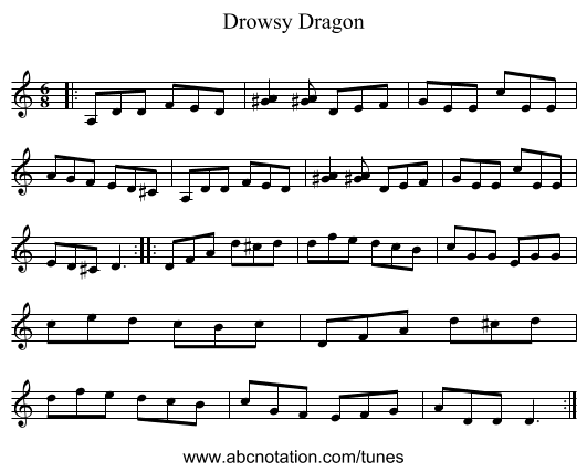 Drowsy Dragon - staff notation