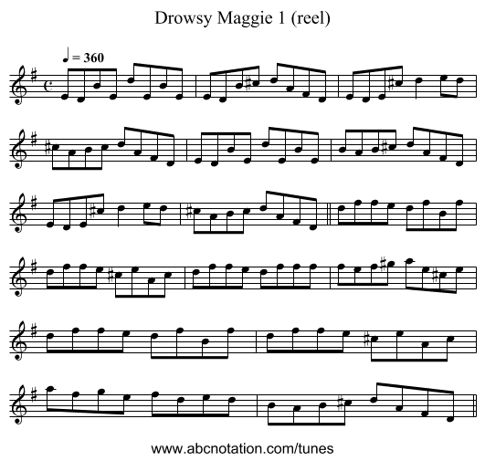 Drowsy Maggie 1 (reel) - staff notation