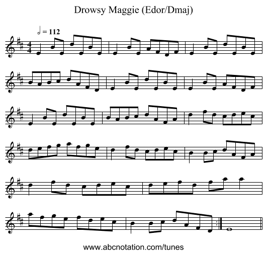 Drowsy Maggie (Edor/Dmaj) - staff notation