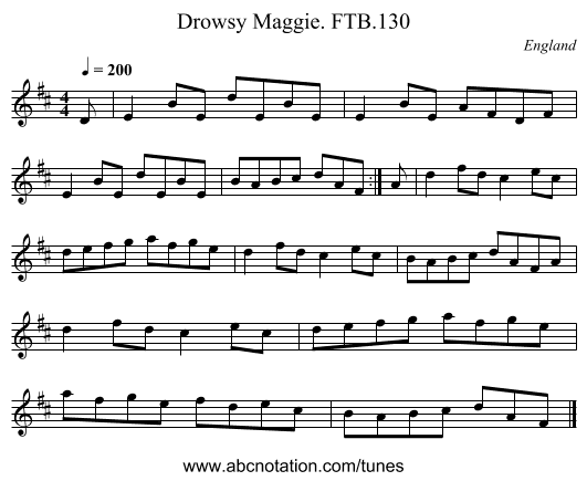 Drowsy Maggie. FTB.130 - staff notation