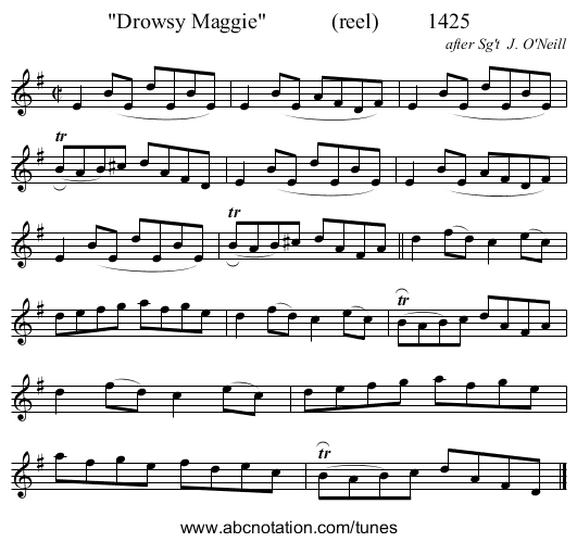 Drowsy Maggie            (reel)         1425 - staff notation