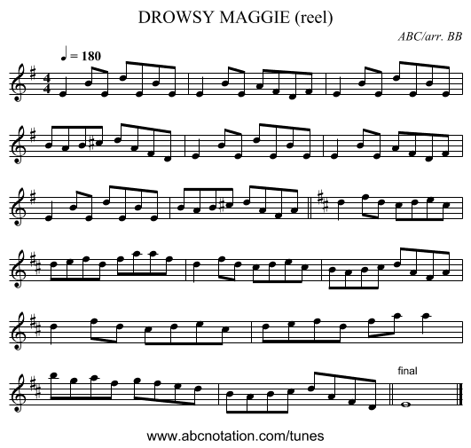 DROWSY MAGGIE (reel) - staff notation
