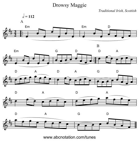 Drowsy Maggie - staff notation