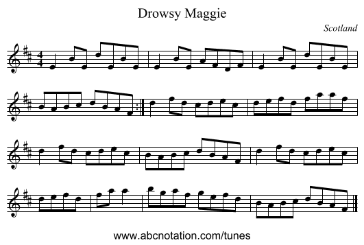 Drowsy Maggie - staff notation