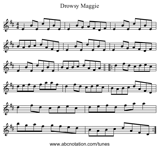 Drowsy Maggie - staff notation
