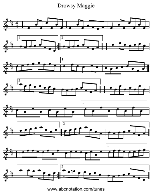 Drowsy Maggie - staff notation