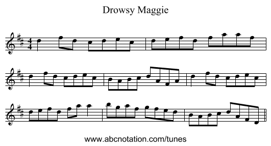 Drowsy Maggie - staff notation