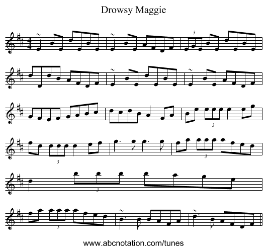 Drowsy Maggie - staff notation